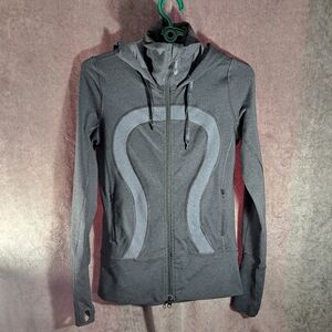 Lululemon Stride Full Zip Dark w/ Light Heather Charcoal Grey Hooded Jacket VG 4